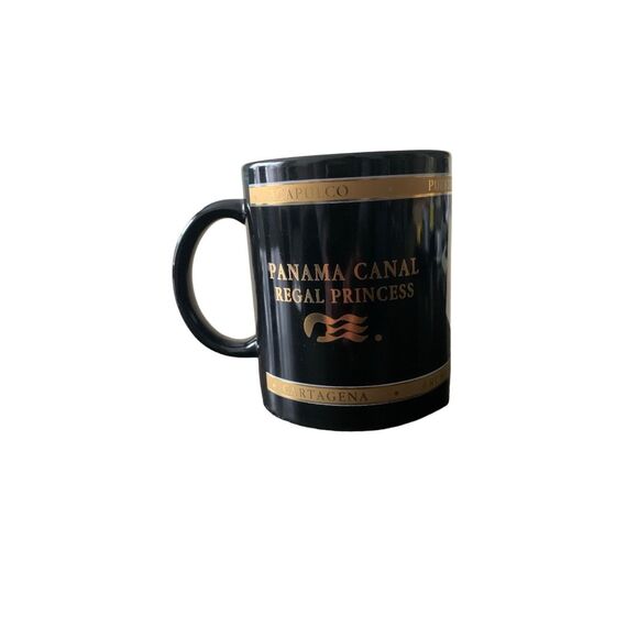 Pre Owned Regal Princess Panama Canal Cruise Coffee Mug Cup Gold Blue - Picture 6 of 11